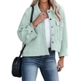 thumbnail image 1 of Women'S Cropped Button Down Long Sleeve Jackets Raw Hem Jacket with Pockets Winter Fall Coat Green M, 1 of 6
