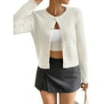 thumbnail image 1 of Women'S Cropped Cable Knit Cardigan Short Fall Long Sleeve Light-Weight Button Up Sweater White L, 1 of 7