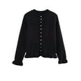 thumbnail image 1 of Women'S Cropped Cardigan Sweater Trendy Crewneck Ruffle Long Sleeve Button Down Knitwear Tops Black L, 1 of 4