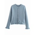 thumbnail image 1 of Women'S Cropped Cardigan Sweater Trendy Crewneck Ruffle Long Sleeve Button Down Knitwear Tops Blue M, 1 of 4