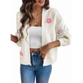 thumbnail image 1 of Women'S Cropped Cardigan Sweaters Boho Crochet Floral Embroidery Oversized Open Front Knit Sweater Outwear White M, 1 of 8