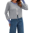 thumbnail image 1 of Women'S Cropped Cardigan Sweaters Fall Long Sleeve Open Front Button Down Color Block Knit Outwear Coats Grey XL, 1 of 8