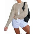 thumbnail image 1 of Women'S Cropped Cardigan Sweaters Long Sleeve Button Down Sweaters Knit Cardigan Cute Y2k  Coffee M, 1 of 6