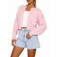 thumbnail image 1 of Women'S Cropped Cardigan Sweaters Long Sleeve Button Down Sweaters Knit Cardigan Cute Y2k Open Front Crop Top Pink L, 1 of 8