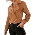 thumbnail image 1 of Women'S Cropped Corduroy Belted Jacket Motorcycle Jacket Coat Khaki L, 1 of 6