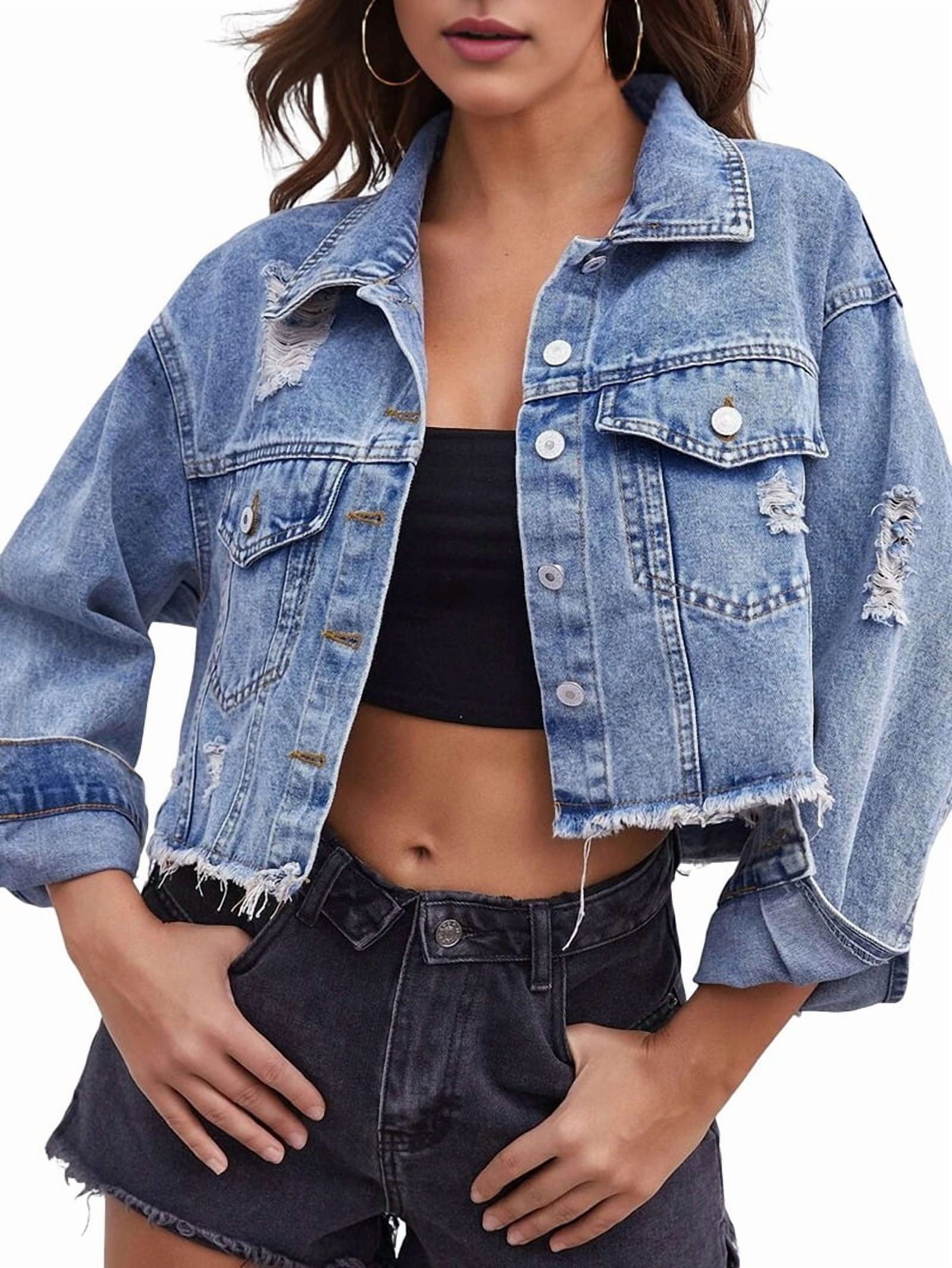 Denim Long Sleeves Ripped Bodycon Coats