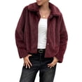 thumbnail image 1 of Women'S Cropped Faux Fur Jacket Long Sleeve Open Front Cardigan Casual Short Coat Wine Red S, 1 of 8
