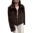 thumbnail image 1 of Women'S Cropped Faux Fur Jacket with Hidden Pockets and Buttons Plush Shawl Collar Cardigan Coat Dark Brown S, 1 of 9