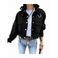 thumbnail image 1 of Women'S Cropped Jacket Zip Up Snap Buttons Casual Stand Collar Drawstring Waist Short Fall Jackets Black L, 1 of 3