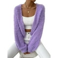 thumbnail image 1 of Women'S Cropped Loose Plush Long Sleeve Open Front Knitted Cardigan Purple L, 1 of 8