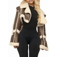 thumbnail image 1 of Women'S Cropped PU Leather Jacket with Fur Lining and Shearing Moto Texture Brown L, 1 of 9