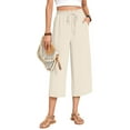 thumbnail image 1 of Women'S Cropped Pants Drawstring Casual with Pockets Loose High Waisted Wide Leg Lounge Pants Cream White XL, 1 of 6