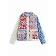 thumbnail image 1 of Women'S Cropped Quilted Jacket Cardigan Floral Printed Long Sleeve Open Front Short Coats Cyan S, 1 of 9