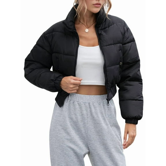 Women' S Cropped Quilted Puffer Jacket Outerwear Coats Black S