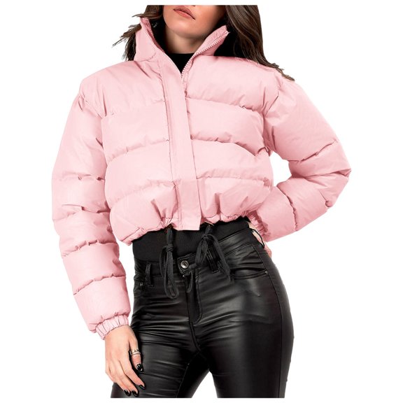 Women' S Cropped Quilted Puffer Jacket Outerwear Coats Pink M