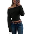 thumbnail image 1 of Women'S Cropped Sweaters Long Sleeve Off the Shoulder Sweater Y2k Going Out Tops Black S, 1 of 8