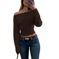 thumbnail image 1 of Women'S Cropped Sweaters Long Sleeve Off the Shoulder Sweater Y2k Going Out Tops Brown M, 1 of 8