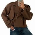 thumbnail image 1 of Women'S Cropped Trench Coat Double Breasted Lapel Collar Short Jacket Long Sleeve Fall Winter Outerwear Brown L, 1 of 9