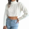thumbnail image 1 of Women'S Cropped Turtle-Neck Sweater Knitted Pullover Sweaters Long Sleeve Crew Neck Jumper Tops White M, 1 of 8