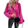 thumbnail image 1 of Women'S Cropped Zipper Long Sleeve Suede Faux Leather Blazer Jacket Autumn Fashion Outerwear Rose Red L, 1 of 7