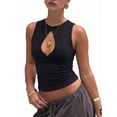 thumbnail image 1 of Women'S Cut Out Tank Tops Crewneck Ribbed Knit Sleeveless Slim Fit Vest Shirt Black S, 1 of 7