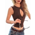 thumbnail image 1 of Women'S Cut Out Tank Tops Crewneck Ribbed Knit Sleeveless Slim Fit Vest Shirt Brown S, 1 of 9
