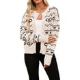 thumbnail image 1 of Women'S Cute Crew Neck Cardigan Long Sleeve Casual Knitted Cardigan Drop Shoulder Sweater Black Apricot L, 1 of 7