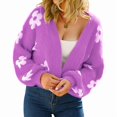 thumbnail image 1 of Women'S Cute Daisy Cropped Knitted Cardigand Open Front Long Sleeve Loose Sweater Jackets Outwear  XL, 1 of 7