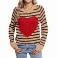 thumbnail image 1 of Women'S Cute Heart Sweater Long Sleeve Crewneck Pullover Ribbed Knit Casual Sweaters Coffee, 1 of 8