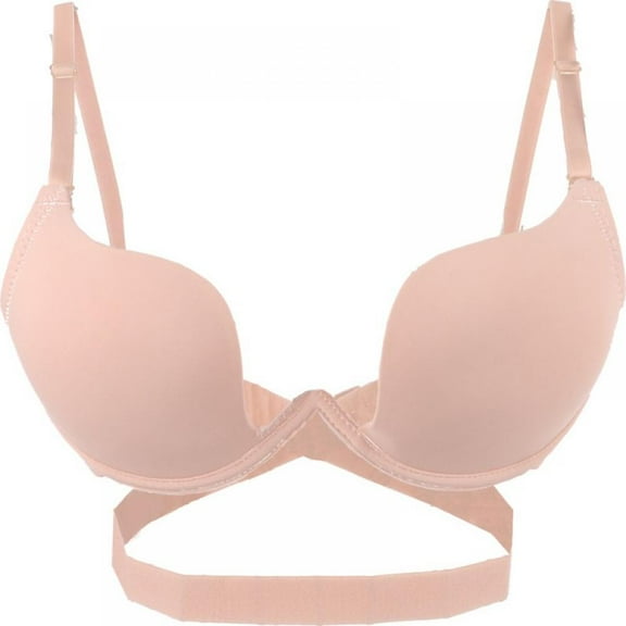 Women'S Deep U Low-Cut Bra Lowcut Convertible Halter Multi-Point Push-Up Bra 32-38B