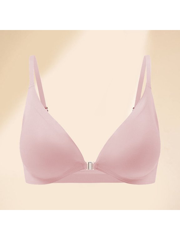Women'S Deep V Front Closure Triangle Cup Seamless Wireless Bra Coral Powder L