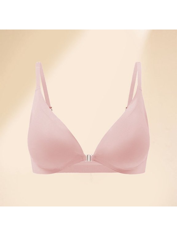 Women'S Deep V Front Closure Triangle Cup Seamless Wireless Bra Pink M