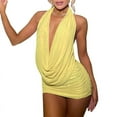 thumbnail image 1 of Women'S Deep V Neck Halter Bodycon Mini Dress Sleeveless Party Club Dresses Yellow L, 1 of 6