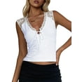 thumbnail image 1 of Women'S Deep V Neck Lace Tank Top Summer Sleeveless Low Cut Shirt Tie Front Cropped Shirt White S, 1 of 7