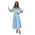 thumbnail image 1 of Women'S Deep V Neck Puff Short Sleeve Tiered Dress Elastic High Waist Flowy A Line Midi Dresses  Blue S, 1 of 7