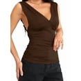 thumbnail image 1 of Women'S Deep V Tank Top, Ruched Waist Tight Fitted Camis with Open Back for Layering and Style Brown XL, 1 of 9