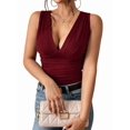 thumbnail image 1 of Women'S Deep V Tank Top, Ruched Waist Tight Fitted Camis with Open Back for Layering and Style Wine Red L, 1 of 9