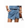 thumbnail image 1 of Women'S Denim 2 Piece Outfits Summer Lapel V Neck Crop Top Jean Skirt Shorts Set with Pockets Dark Blue Pants L, 1 of 10