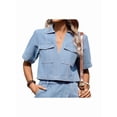 thumbnail image 1 of Women'S Denim 2 Piece Outfits Summer Lapel V Neck Crop Top Jean Skirt Shorts Set with Pockets Light S, 1 of 9