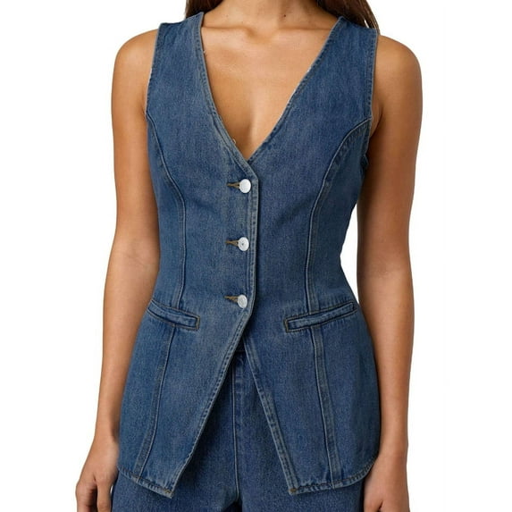 Women'S Denim 2 Piece Set Casual Sleeveless V Neck Jean Vest Tops and High Waist Shorts Outfit Tracksuits Blue S