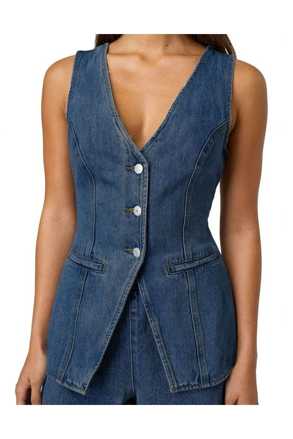 Women'S Denim 2 Piece Set Casual Sleeveless V Neck Jean Vest Tops and High Waist Shorts Outfit Tracksuits Blue S