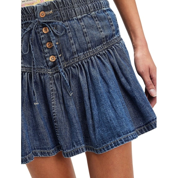 Women'S Denim A-Line Pleated Skirt Casual High Waisted Ruffle Flared Mini Skirts S