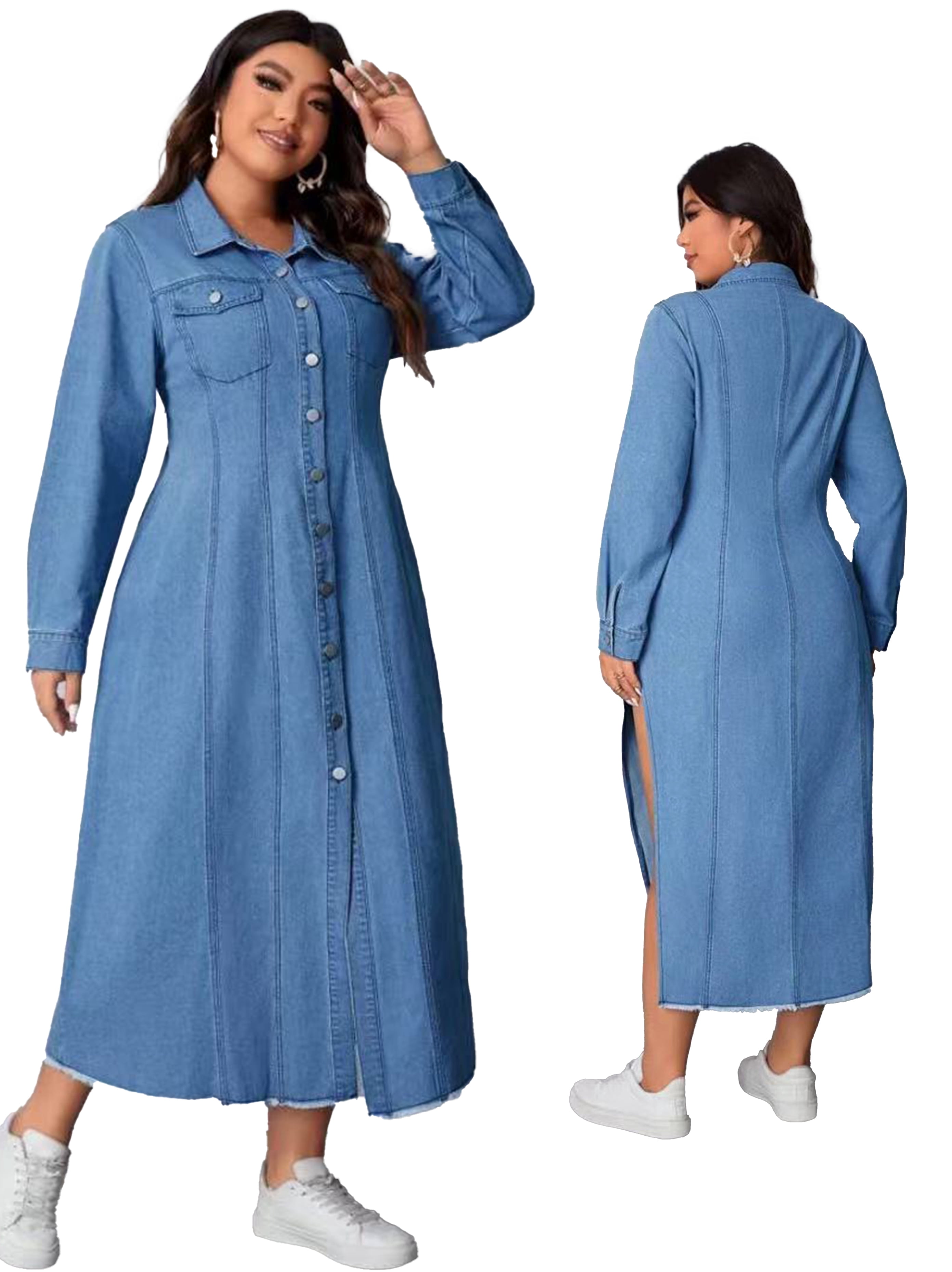 denim dresses maxi Wave Dress US Size:3XL Contrast Neckline Bodycon Midi summer sparkle