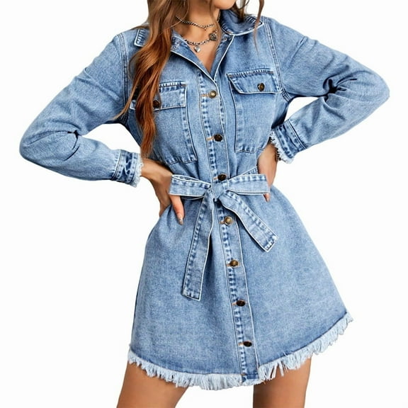 Women'S Denim Dress Summer Short Sleeve Button Down Denim Shirt Dresses with Pocket 2025 Outfits Light Blue M
