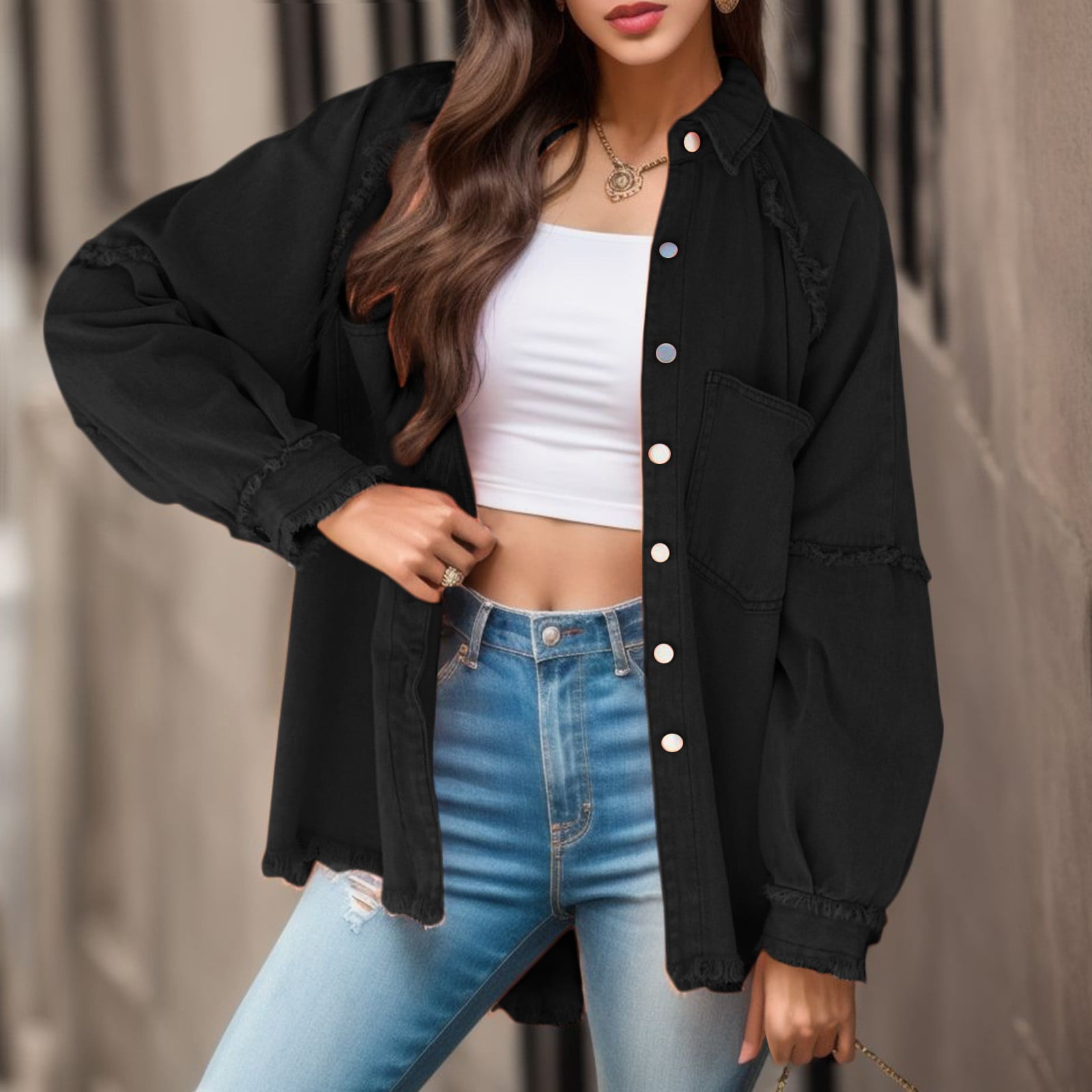 Women's Denim Stretch Black Denim Jacket Women'S Denim