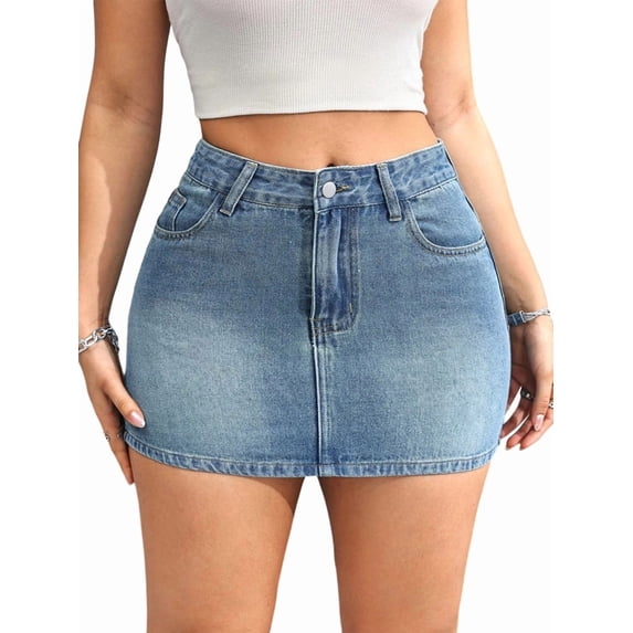 Women'S Denim Jean Skirt Mini Y2K Low Waisted Casual Cute Skirts with Pockets Light Blue XL