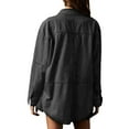 thumbnail image 1 of Women'S Denim Pullover Casual Button V Neck Blouse Loose Fit Long Sleeve Jean Jacket with Pocket Grey M, 1 of 7