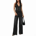 thumbnail image 1 of 2 Piece Outfits Denim Set for Women's Sleeveless Button V Neck Denim Vest Waistcoat Wide Leg Jeans, 1 of 6