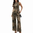 thumbnail image 1 of Women'S Denim Summer 2 Piece Outfits Crew Neck Sleeveless Vest Wasitcoat and Pockets Pants Leopard Sets Leopard Print XL, 1 of 8