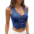 thumbnail image 1 of Women'S Denim Vest Crop Jean Vest Tops Sleeveless V Neck Button Down Tank S, 1 of 10